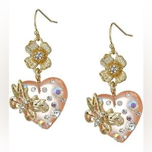 Betsey Johnson Crystal Heart Drop Earrings